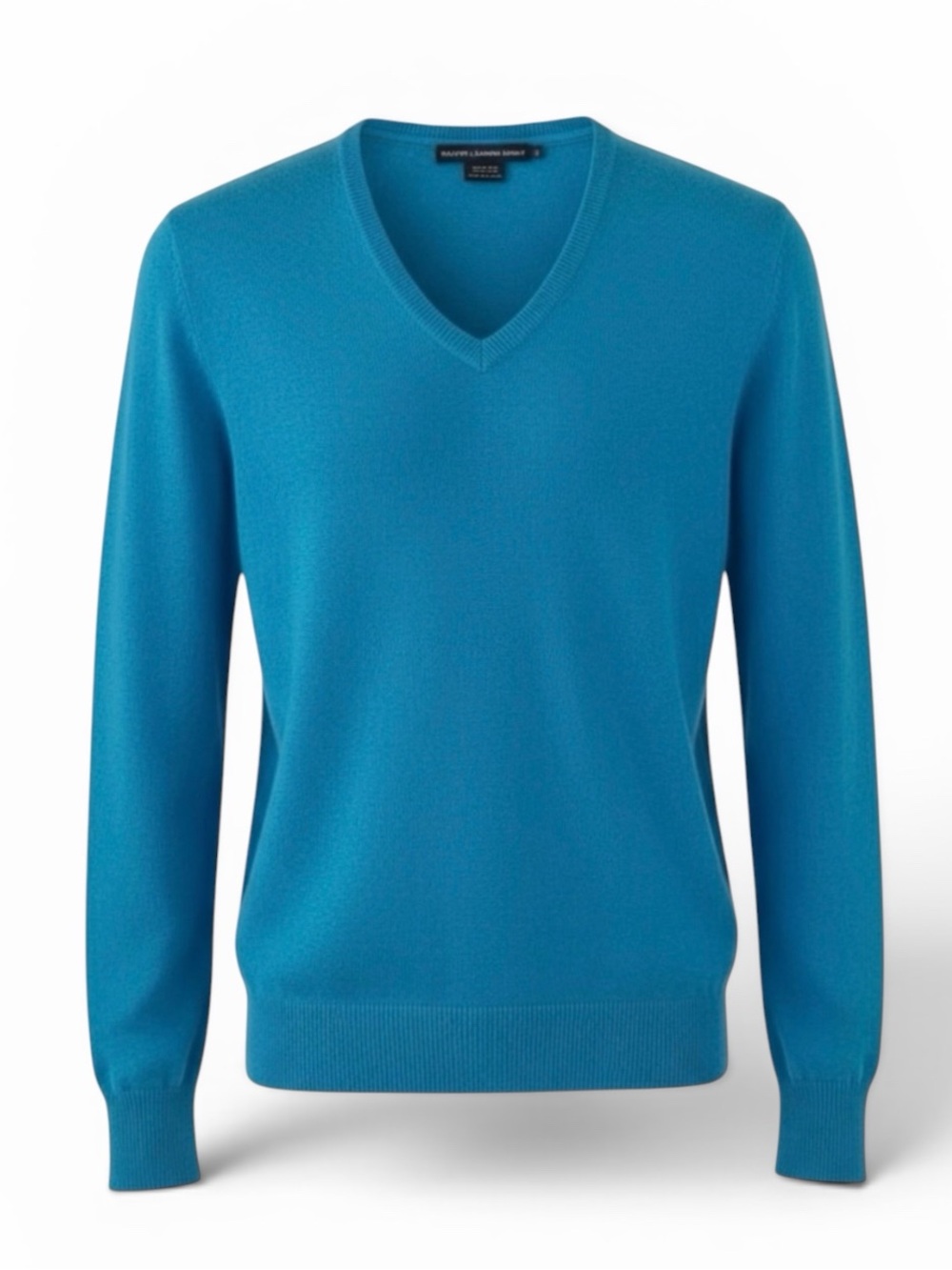 Ralph Lauren Aqua Blue V-Neck Long Sleeve Wool Knit Sweater Size Small